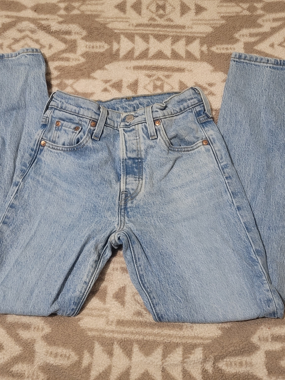 Levi's 501s Light Blue Denim Jeans with Gold Stitching